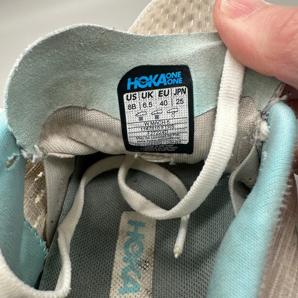 Hoka Mach 6 Running Shoes Womens 8B White Frost Gray Blue Athletic Sneakers